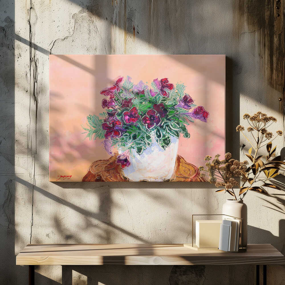 Purple Flowers In A White Vase