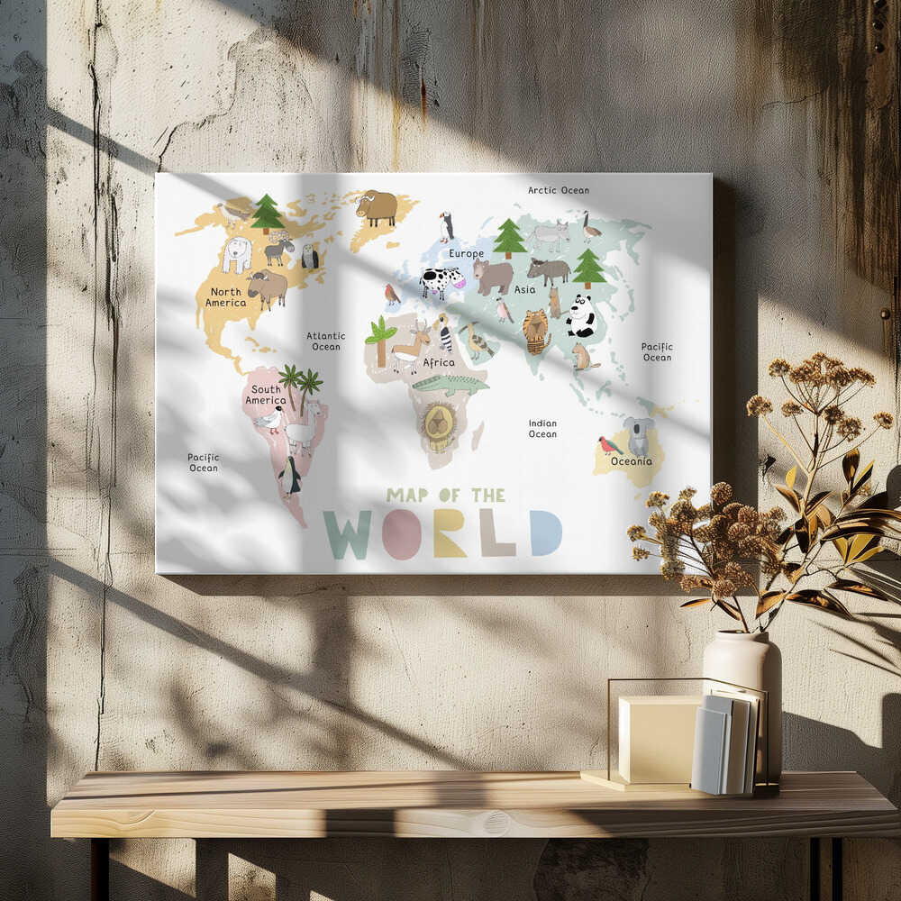 Map of the World with Cute Animals