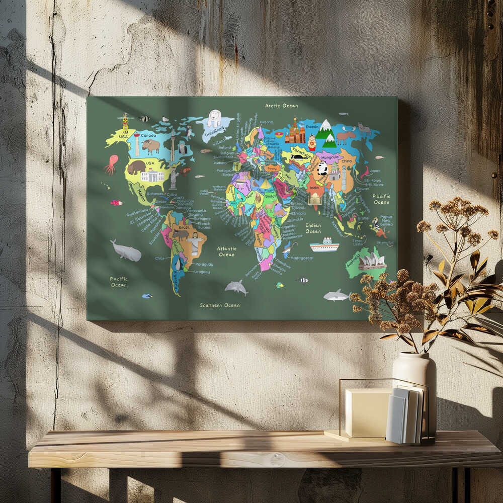 Educational Illustrated Map of the World for Kids