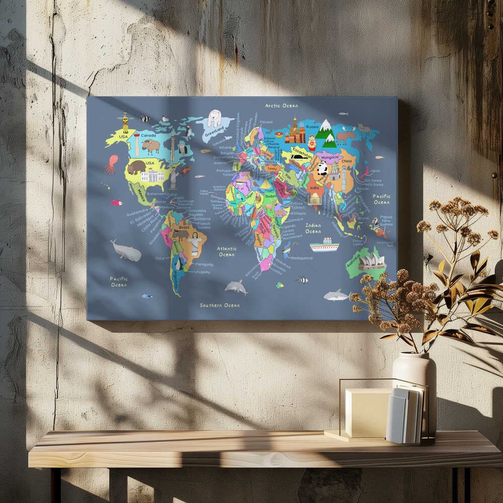 Educational Illustrated Map of the World for Kids