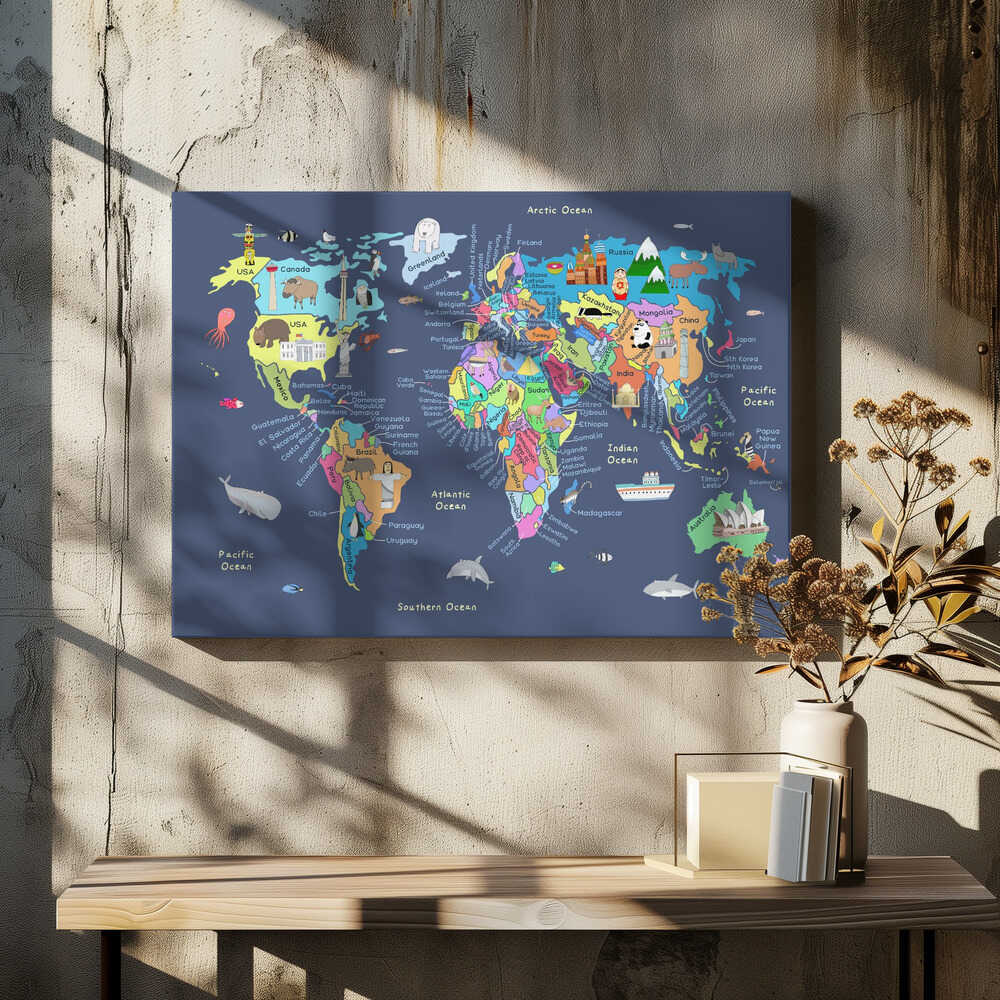 Educational Illustrated Map of the World for Kids