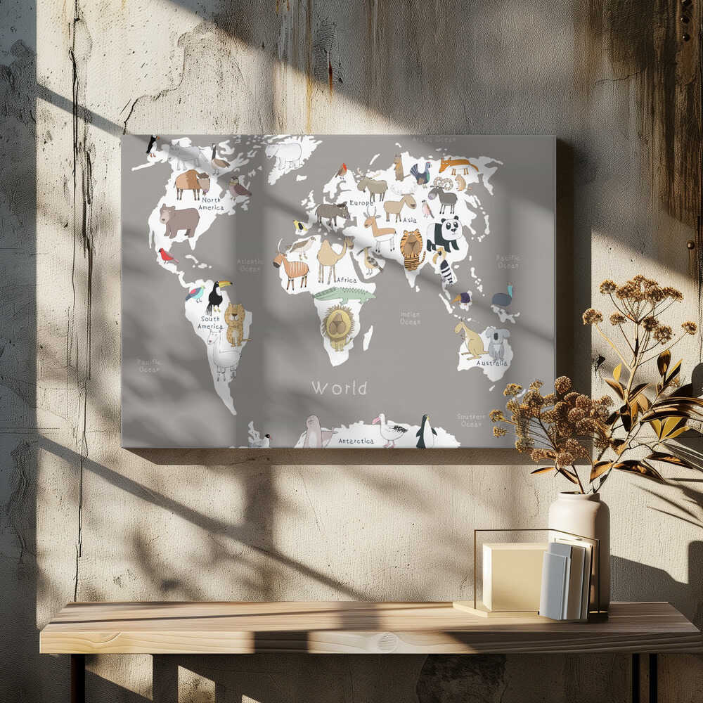 Illustrated Map of the World with Cute Animals