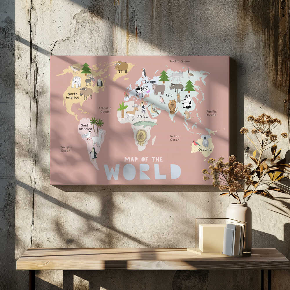 Map of the World with Cute Animals