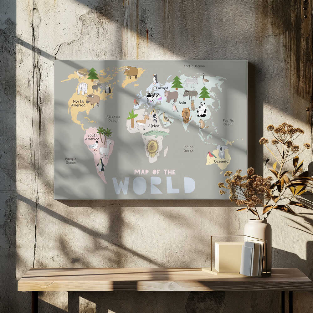 Map of the World with Cute Animals
