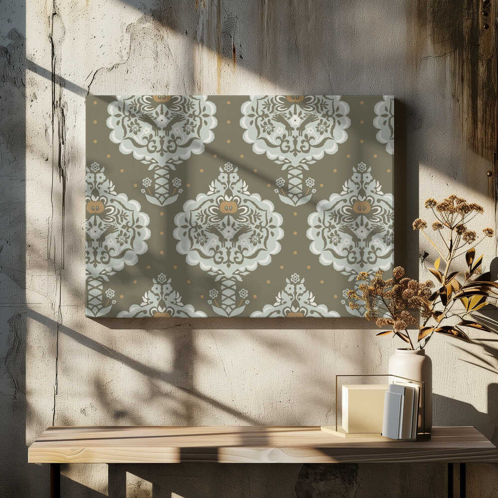 Garden Tales folksy apple trees earthy moss pattern