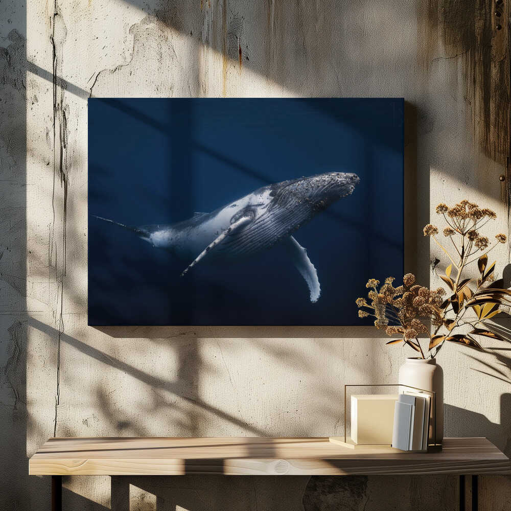 Humpback whale in blue
