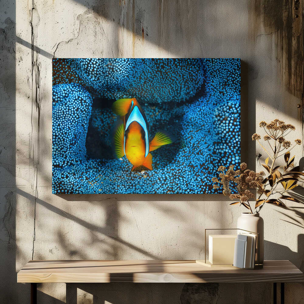 Clownfish in blue anémon