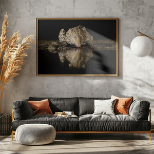 Canvas Art Print Leopard drinking