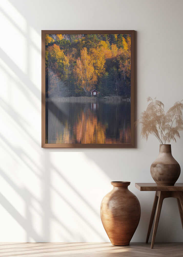Lake house in autumn colors