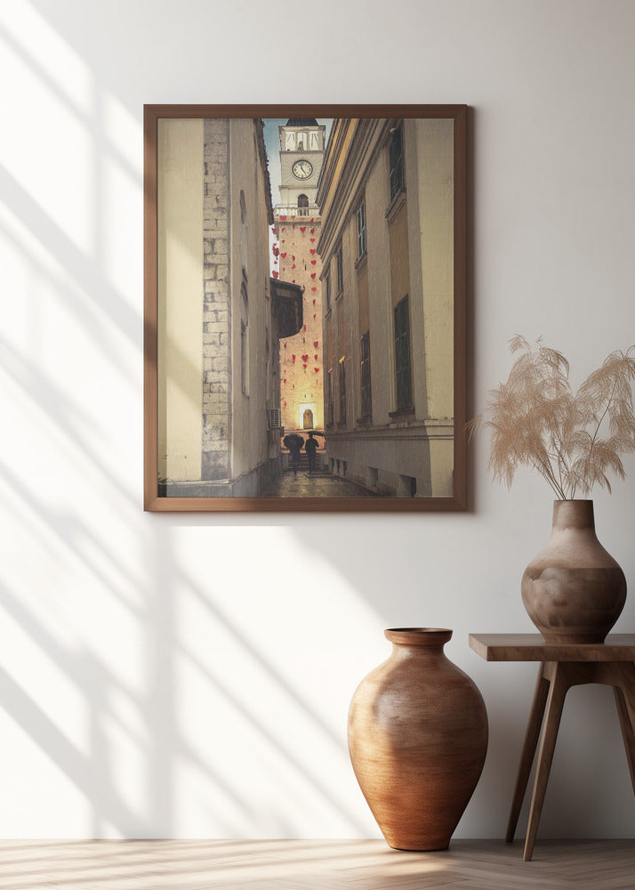 Love under clock tower Tirana