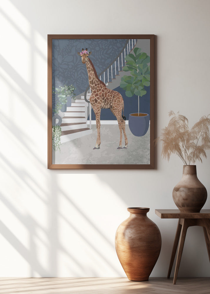 Giraffe by the stairs