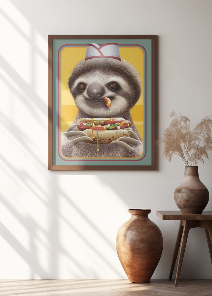 Canvas Art Print SLOTH SELLING HOTDOGS