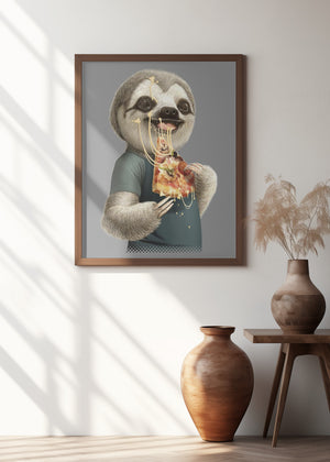 Canvas Art Print sloth eat pizza
