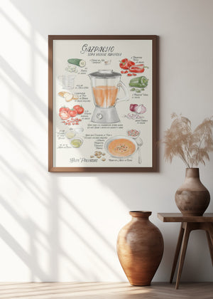 Art Prints of Gazpacho illustrated recipe in Spanish