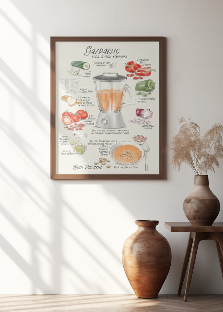 Art Prints of Gazpacho illustrated recipe in Spanish