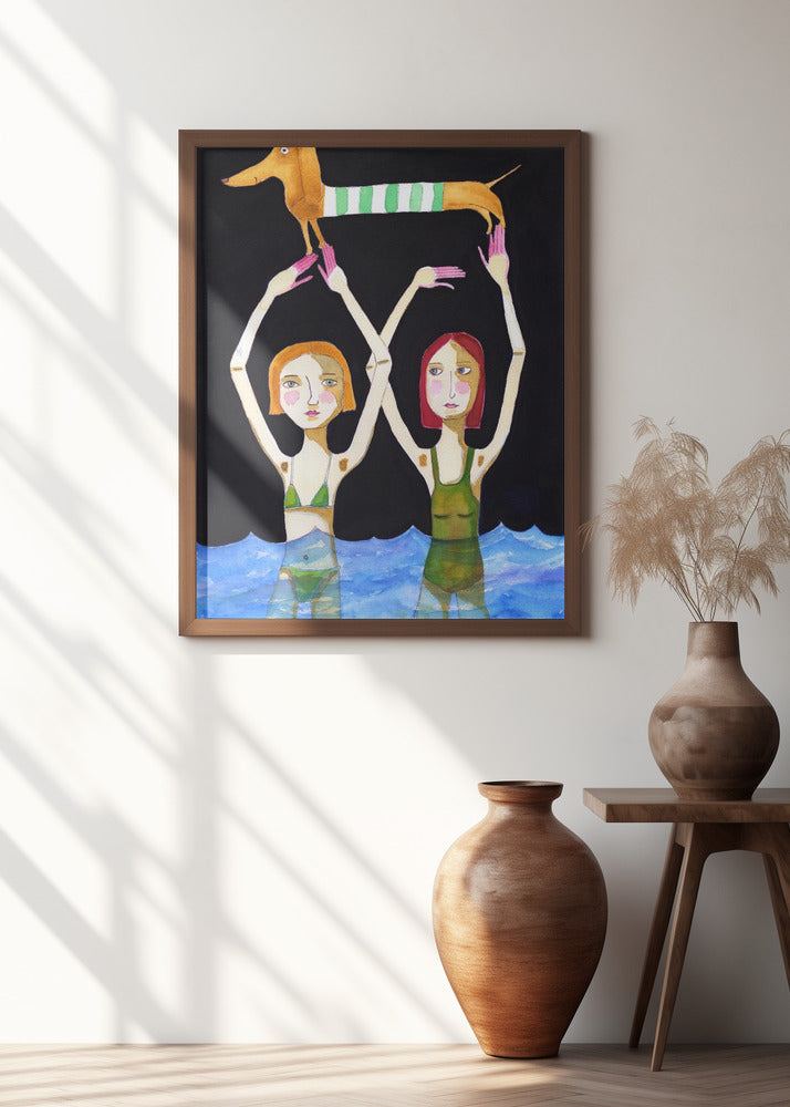 Swimming Girls with Sausage Dog