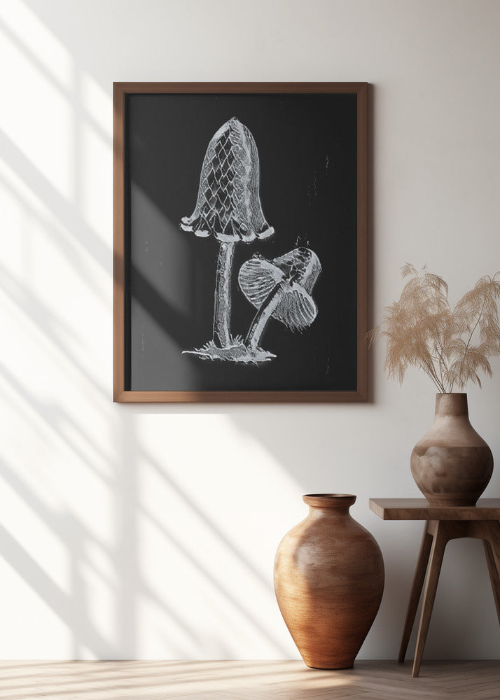 Vintage Inky Cap Edible Mushroom Dark BW