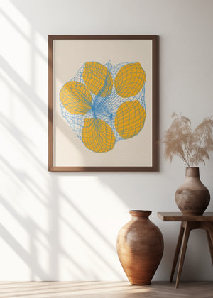Art Prints of Five Lemons In a Net Bag
