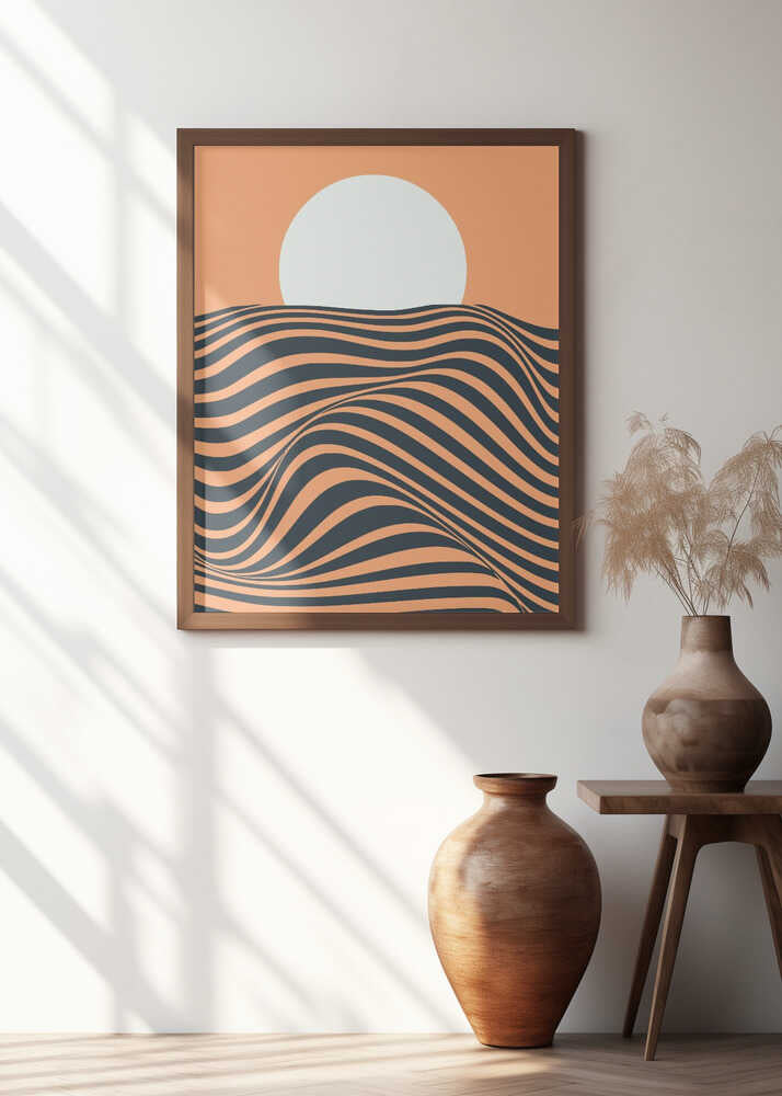 Sunset With Wavy Lines And Warm Colors