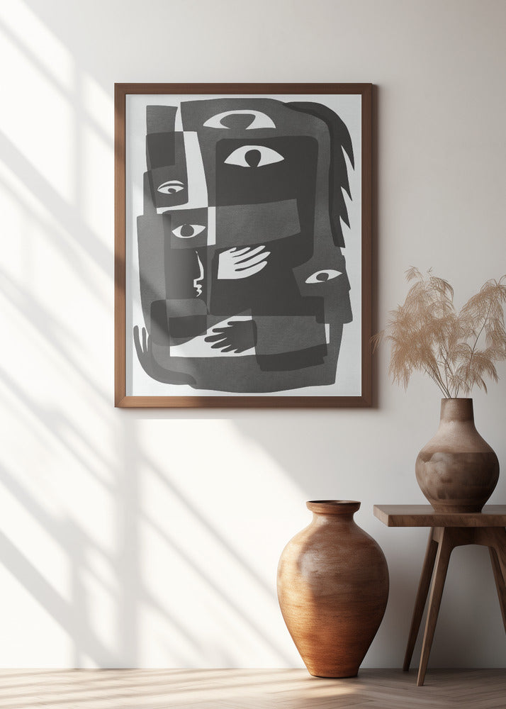 Monochrome Geometric Shapes and Stylized Eyes