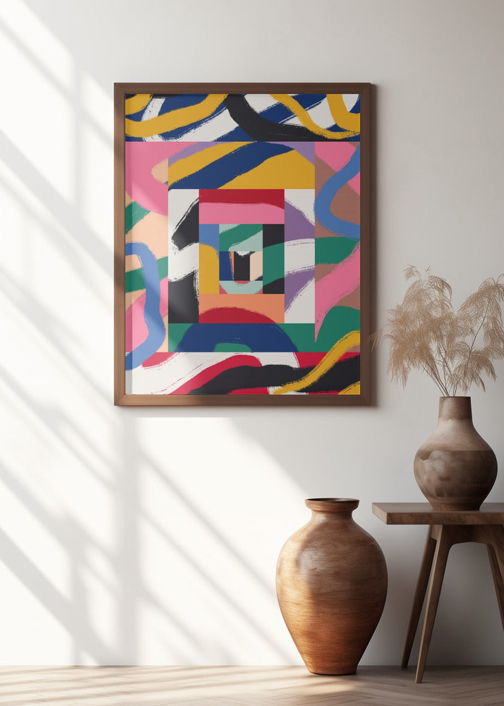 Geometric Shapes and Bold Brushstrokes