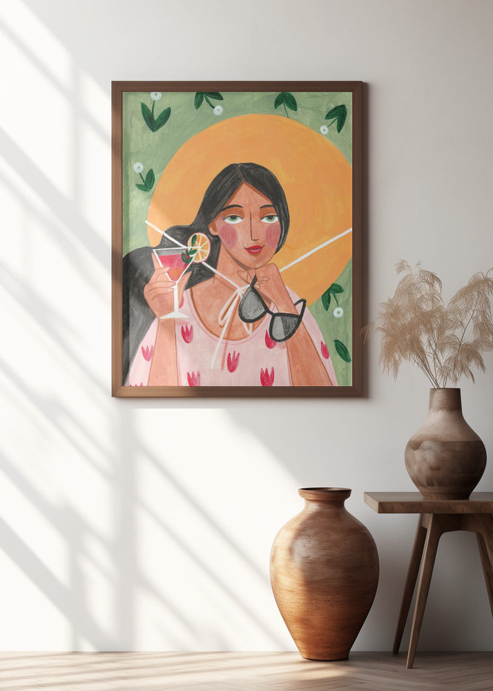 Abstract Modern Bohemian Woman with Cocktail