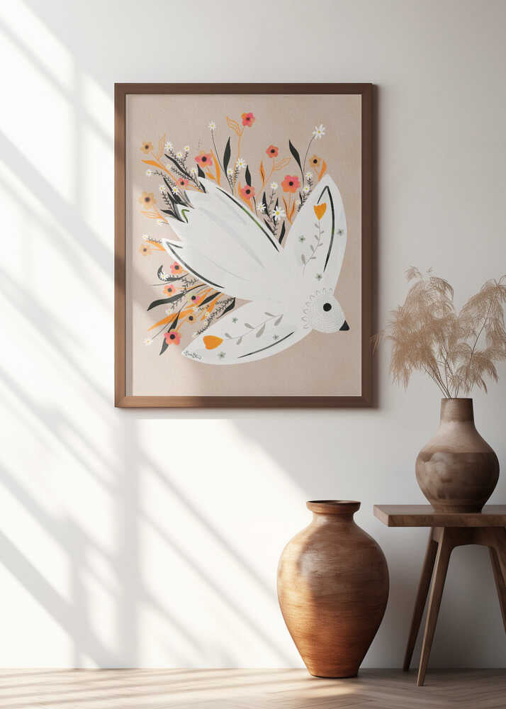 Seagull in Flowers illustration