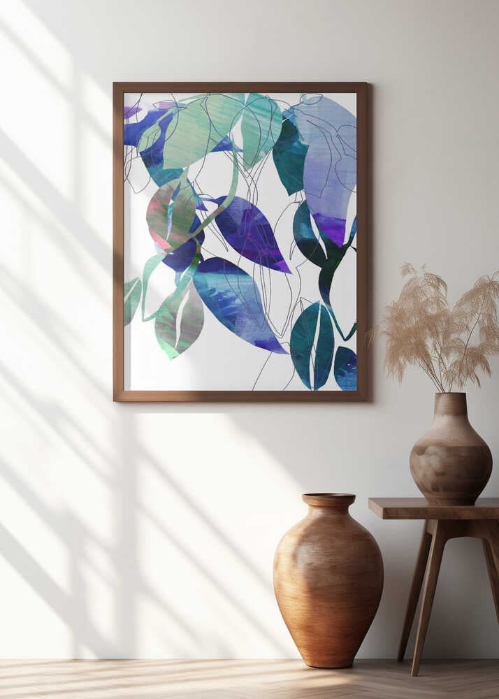 Botanical Leaf Print Art In Navy Blue 3