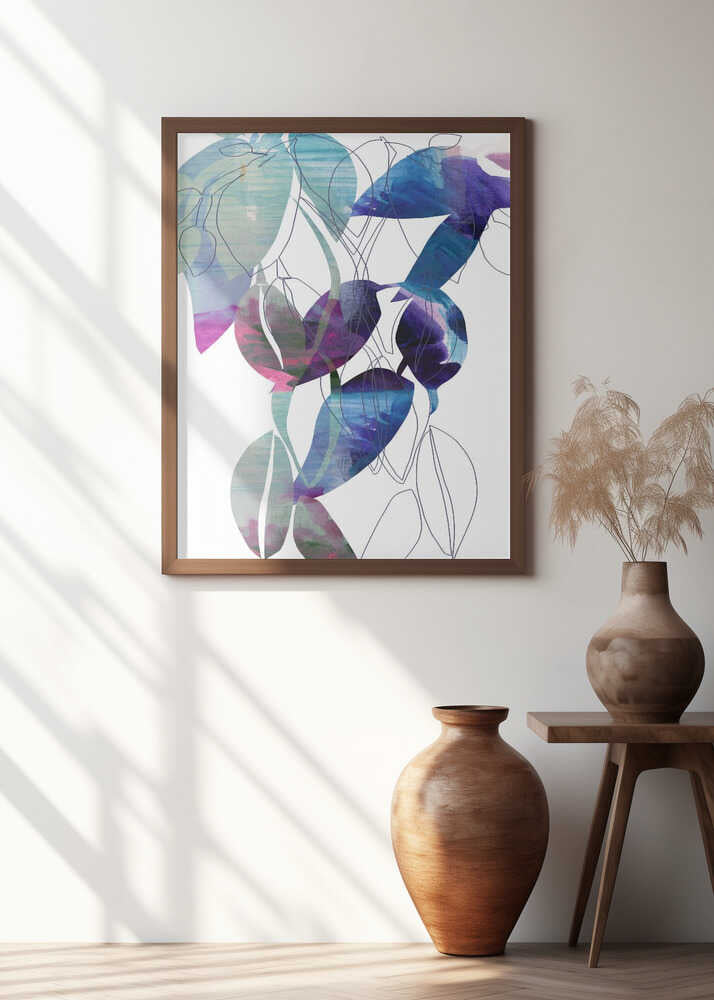 Botanical Leaf Print Art In Navy Blue 2