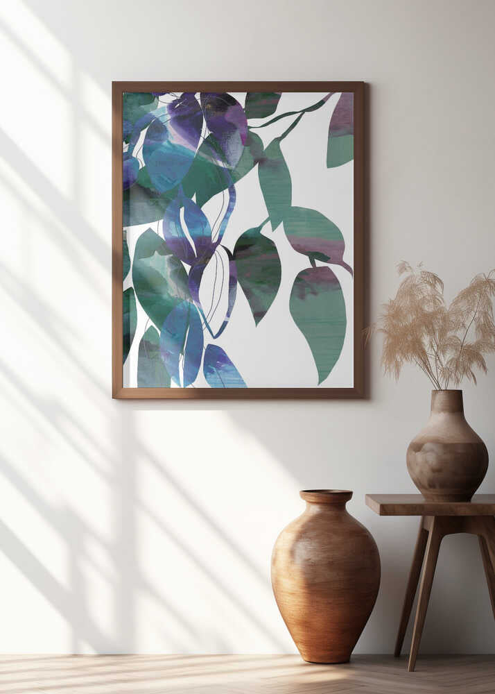 Botanical Leaf Print Art In Navy Blue 1