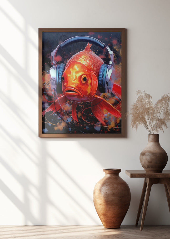 Gold Fish With Headphones animal