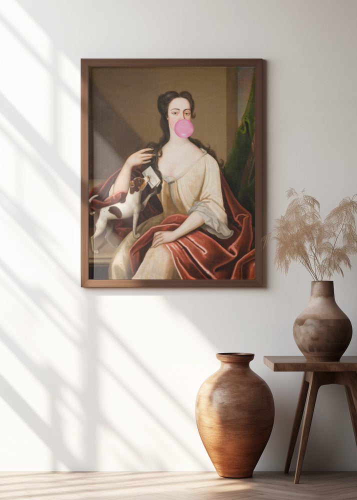 Renaissance Bubble Gum Portrait and Dog / Altered Art