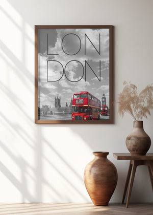 Art Prints of Red Buses in London | Text & Skyline