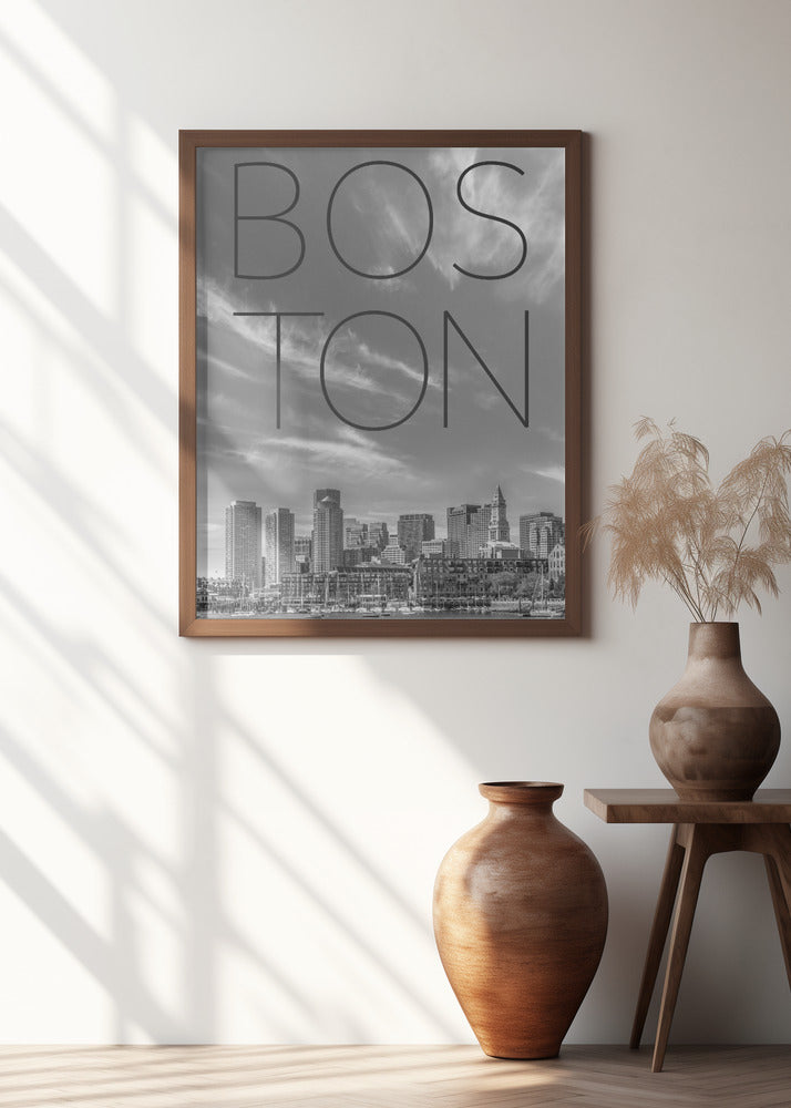Art Prints of BOSTON Skyline Financial District & North End | Text & Skyline