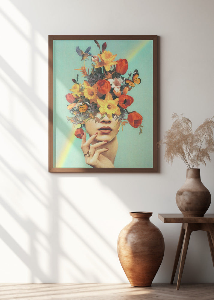 Art Prints of Baby's in bloom - Rainbow, flowers, birds & butterflies