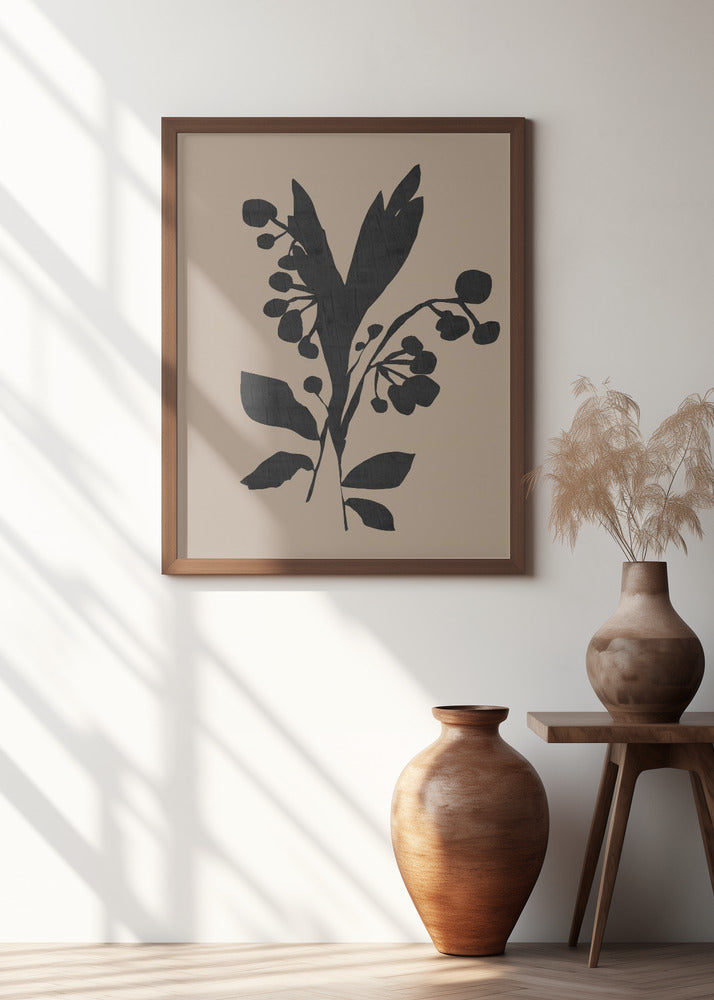 Black Floral Buds Modern Botanical Silhouette