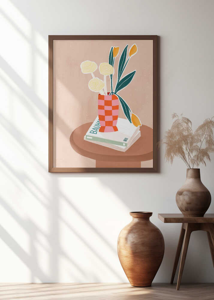 Flower With a Checkered Red Vase