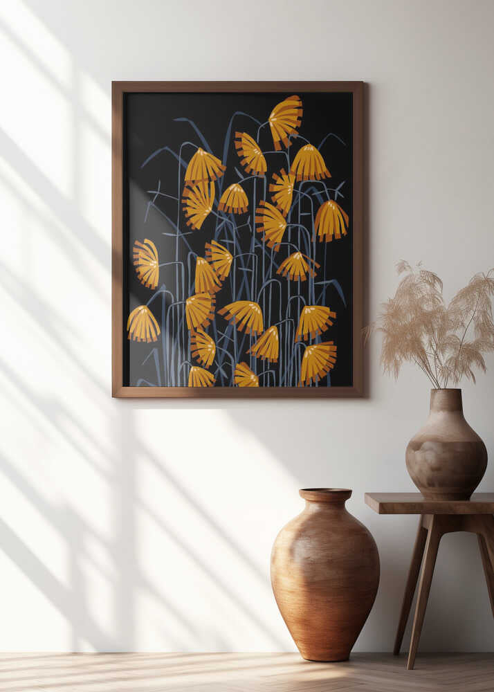 Linocut Flower Meadow Black