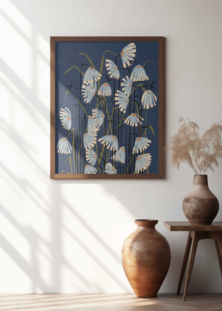 Linocut Flower Meadow Blue