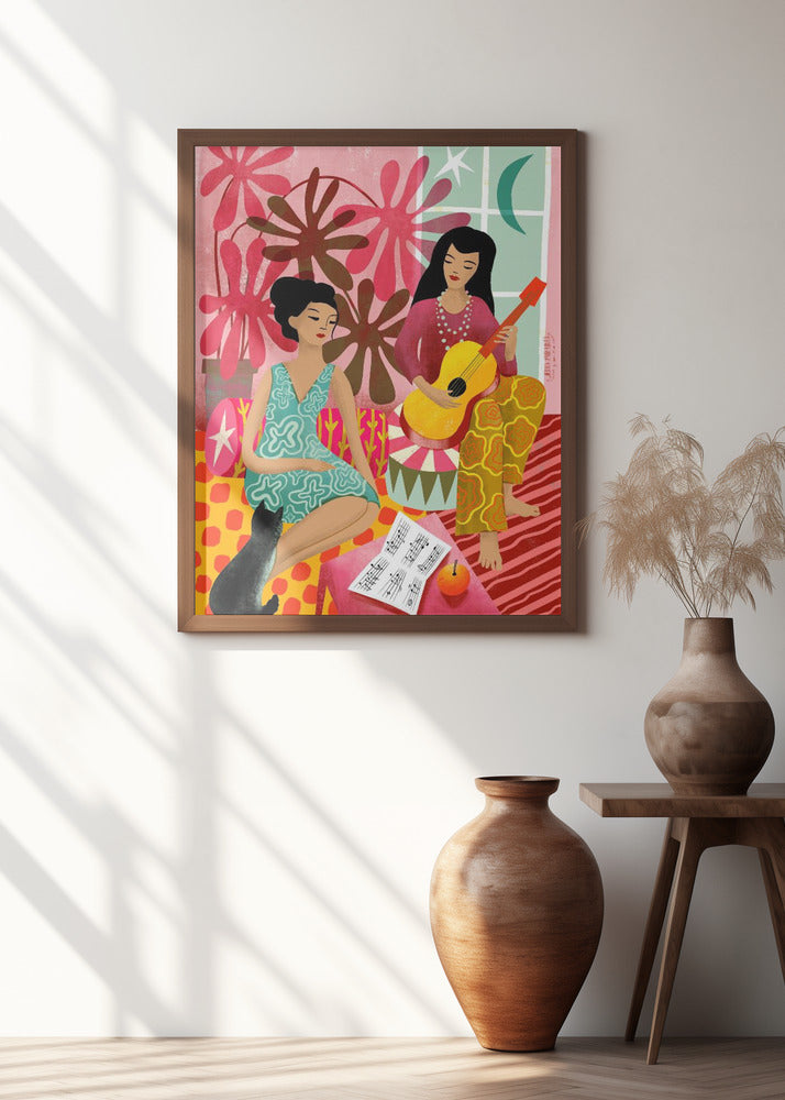 House Music Ladies With Guitar And Cat