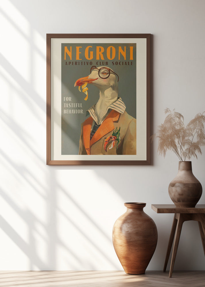 Vintage Art Deco Negroni Poster Of A Fancy Seagull