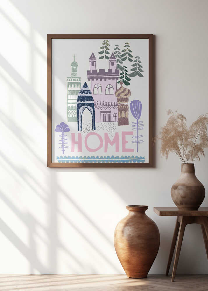 Block print Home lilac
