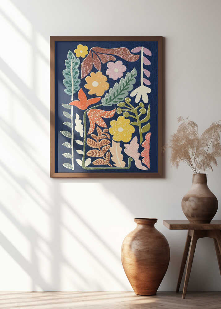 Block print summer meadow dark blue