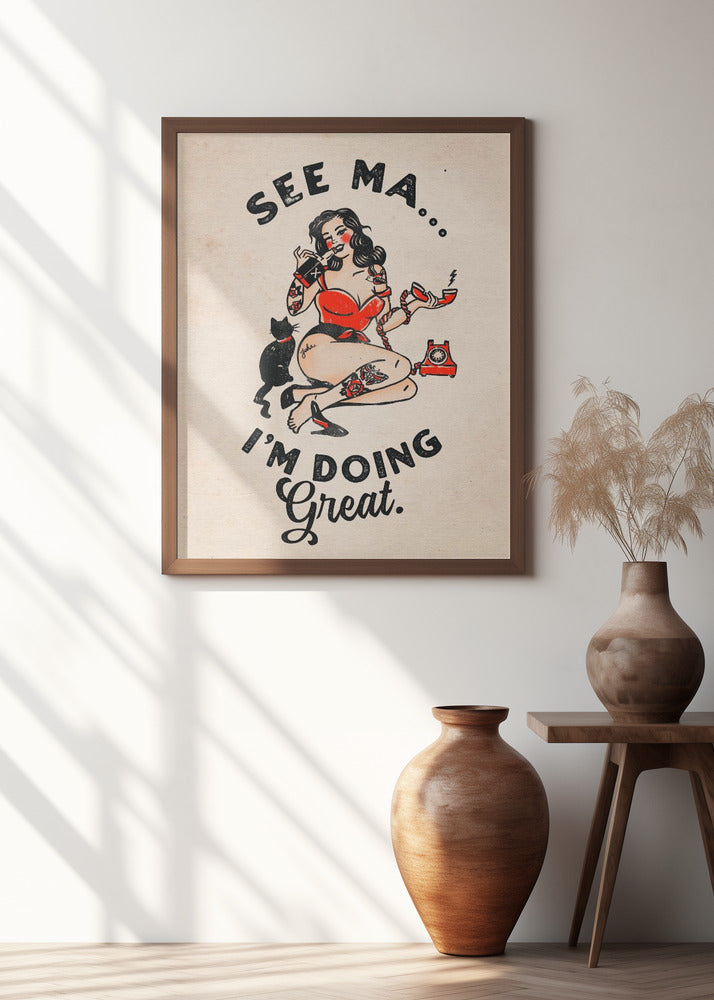 See Ma Poster Funny Vintage Pinup Girl & Cat
