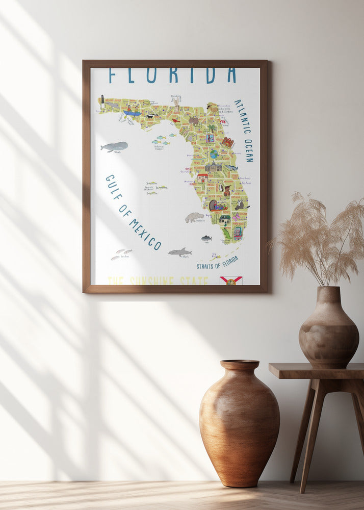 Illustrated Map of Florida by Artist Carla Daly
