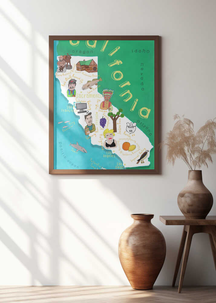 Illustrated Map of California with Ocean by Carla Daly