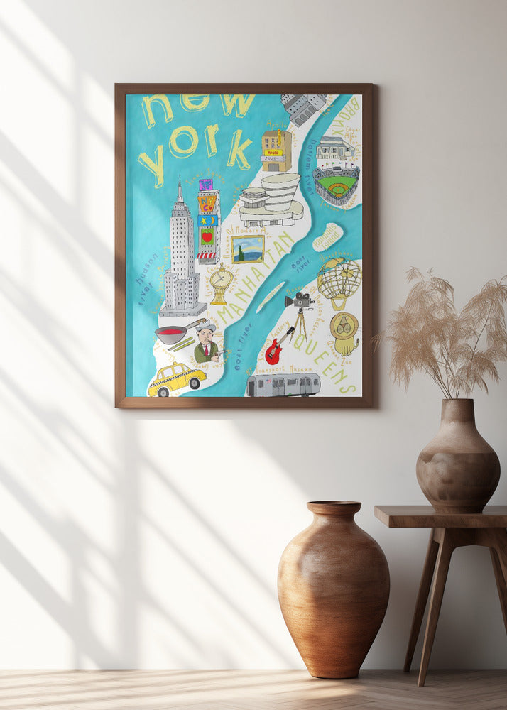 Brightly Colored Illustrated Map of New York by Map Artist Carla Daly