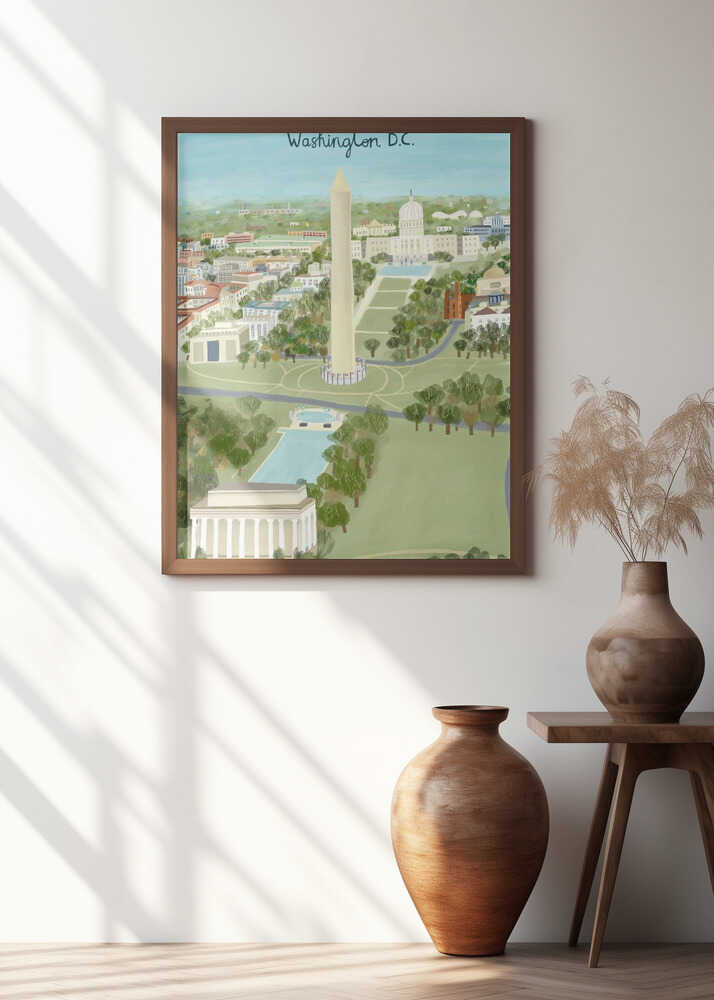 Aerial View of the Mall, Washington D.C. Illustrated by Artist Carla Daly