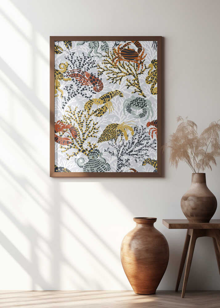 Vibrant coral reef light grey downtoned pattern