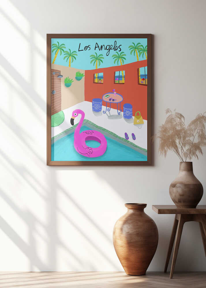 Pink Flamingo Float in Pool, Los Angeles, California by Artist Carla daly